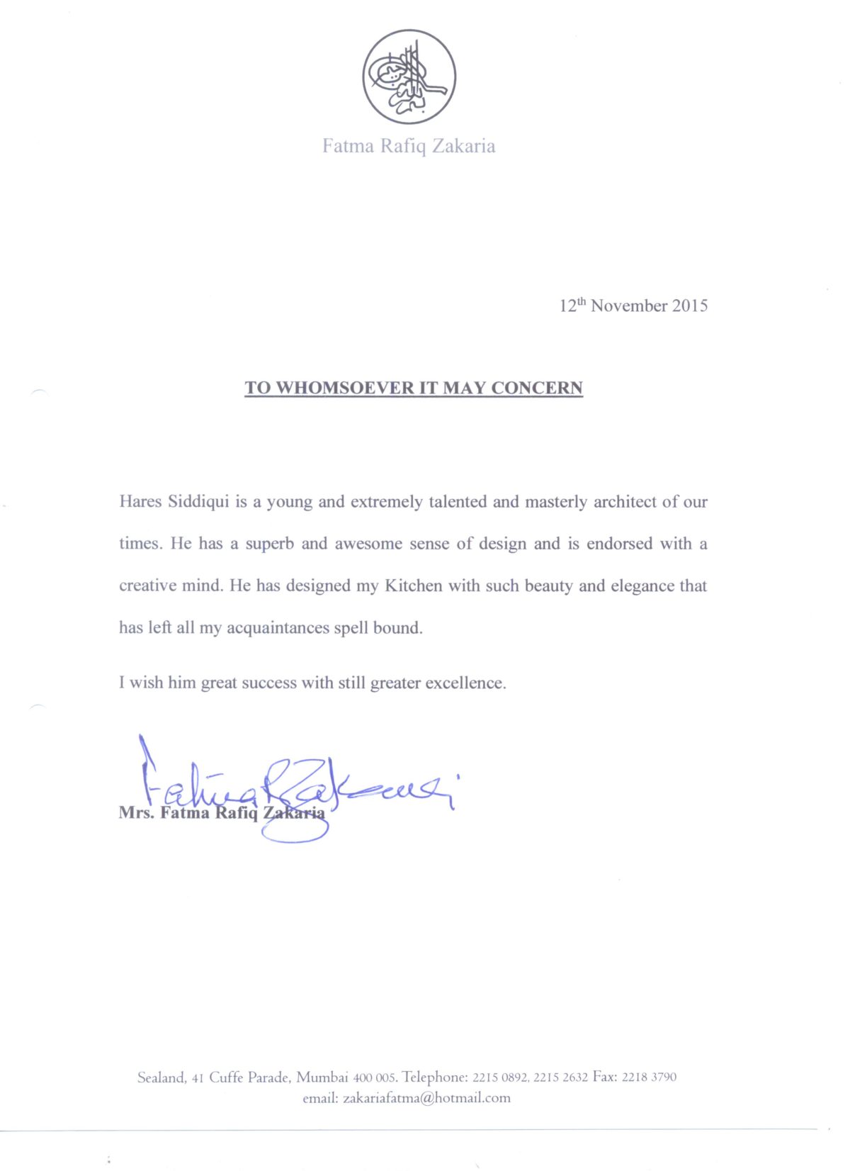 Mrs. Fatima Rafiq Zakaria